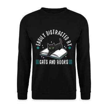 Easily distracted by cats and books - Unisex Sweatshirt - black - Front - Alina (178cm) & Michal (187cm)