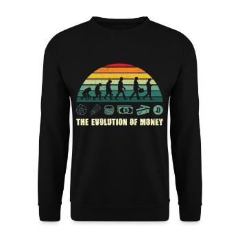 The Evolution Of Money BTC Bitcoin Crypto - Unisex Pullover - Schwarz - Vorne - Alina (178cm) & Michal (187cm)