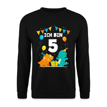 Dinosaurier 5. Geburtstag Jungs Ich Bin 5 Jahre - Unisex Pullover - Schwarz - Vorne - Alina (178cm) & Michal (187cm)