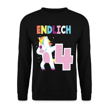Einhorn 4. Geburtstag Mädchen Endlich 4 Jahre - Unisex Pullover - Schwarz - Vorne - Alina (178cm) & Michal (187cm)