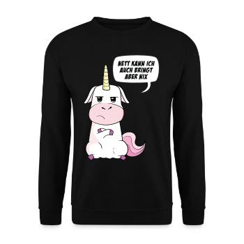 Nett kann ich auch bringt aber nix Einhorn - Unisex Pullover - Schwarz - Vorne - Alina (178cm) & Michal (187cm)