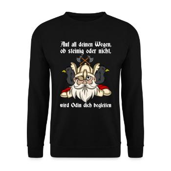 Wikinger Odin Spruch Odin Wird Dich Begleiten - Unisex Pullover - Schwarz - Vorne - Alina (178cm) & Michal (187cm)