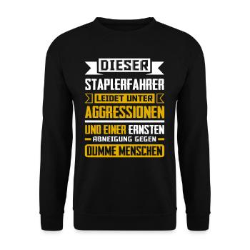 Staplerfahrer Gabelstapler Lagerist - Unisex Pullover - Schwarz - Vorne - Alina (178cm) & Michal (187cm)