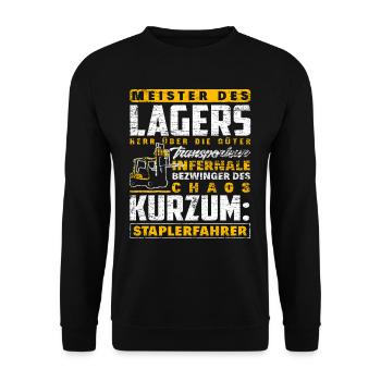 Staplerfahrer Lager Lagerist - Unisex Pullover - Schwarz - Vorne - Alina (178cm) & Michal (187cm)