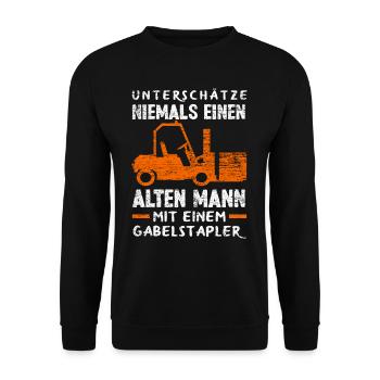 Staplerfahrer Alter Mann - Unisex Pullover - Schwarz - Vorne - Alina (178cm) & Michal (187cm)