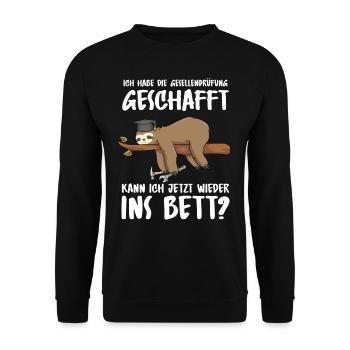 Gesellenprüfung geschafft Abschluss 2022 Faultier - Unisex Pullover - Schwarz - Vorne - Alina (178cm) & Michal (187cm)