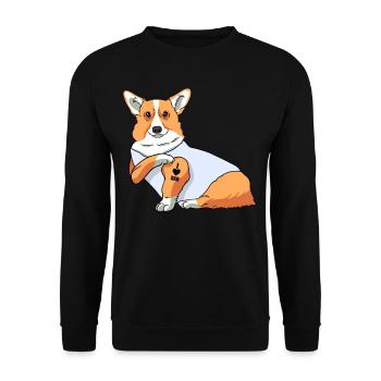 J’aime papa Tatouage Corgi Chien Fête des pères - Sweat-shirt Unisexe - noir - Devant - Alina (178cm) & Michal (187cm)
