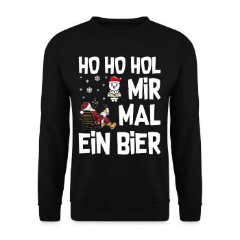 HO HO Hol mir ein Bier Weihnachtsmann - Unisex Pullover - Schwarz - Vorne - Alina (178cm) & Michal (187cm)