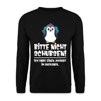 Kids Please don't push penguin cute - Unisex Sweatshirt - black - Front - Alina (178cm) & Michal (187cm)