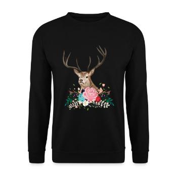 Deer Flower Antlers Floral Wildlife - Unisex Pullover - Schwarz - Vorne - Alina (178cm) & Michal (187cm)
