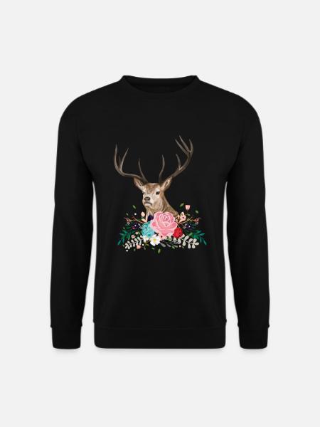Deer Flower Antlers Floral Wildlife - Unisex Pullover - Schwarz