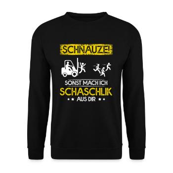 Stapler Schnauze Sonst Mach Ich Schaschlik Aus Dir - Unisex Pullover - Schwarz - Vorne - Alina (178cm) & Michal (187cm)