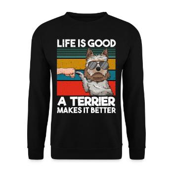 Life Is Good A Terrier Makes It Better Fist Bump - Unisex Sweatshirt - black - Front - Alina (178cm) & Michal (187cm)