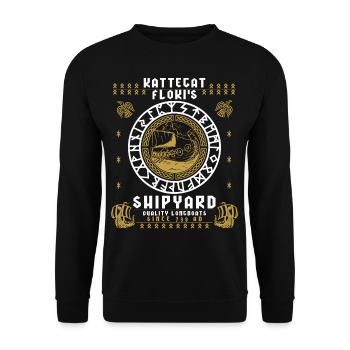 Longboats Since 739 AD KATTEGAT FLOKI SHIPYARD - Unisex Sweatshirt - black - Front - Alina (178cm) & Michal (187cm)
