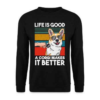Life Is Good A Corgi Makes It Better Fist Bump - Unisex Pullover - Schwarz - Vorne - Alina (178cm) & Michal (187cm)