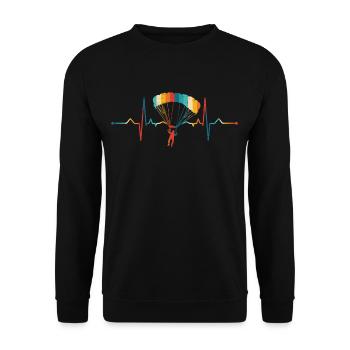 Retro Paragleiter Herzschlag EKG Herzfrequenz - Unisex Pullover - Schwarz - Vorne - Alina (178cm) & Michal (187cm)