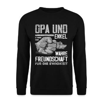 Opa und Enkel - Unisex Pullover - Schwarz - Vorne - Alina (178cm) & Michal (187cm)