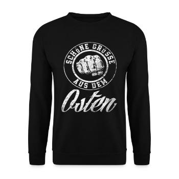 Schöne Grüße Osten - Unisex Pullover - Schwarz - Vorne - Alina (178cm) & Michal (187cm)