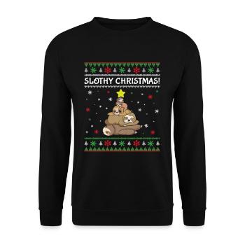 Slothy Christmas Sloth Christmas - Unisex Sweatshirt - black - Front - Alina (178cm) & Michal (187cm)