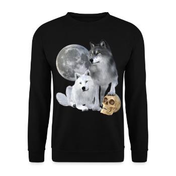 Wolves, white, grey, moon, skull - Unisex Sweatshirt - black - Front - Alina (178cm) & Michal (187cm)