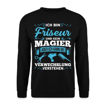 lustiges Friseur - Unisex Pullover - Schwarz - Vorne - Alina (178cm) & Michal (187cm)
