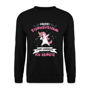 Fresst Sternenstaub Ich Heirate Dabbing Einhorn - Unisex Pullover - Schwarz - Vorne - Alina (178cm) & Michal (187cm)