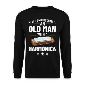 Mundharmonika Harmonica Spieler Lektionen Anfänger - Unisex Pullover - Schwarz - Vorne - Alina (178cm) & Michal (187cm)