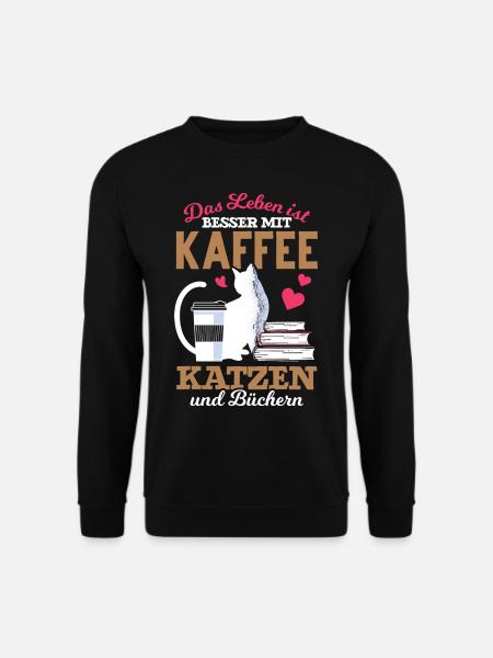 Katze Bücher Kaffee Kaffeetrinker - Unisex Pullover - Schwarz