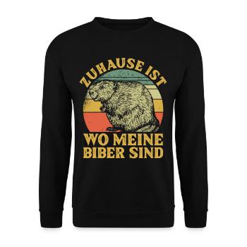 Zuhause ist wo meine Biber sind Nagetier - Unisex Pullover - Schwarz - Vorne - Alina (178cm) & Michal (187cm)