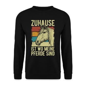 Zuhause ist wo meine Pferde sind - Unisex Pullover - Schwarz - Vorne - Alina (178cm) & Michal (187cm)