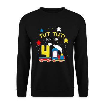 Ich bin 4 Zug Tut Tut 4 Jahre alt 4. Geburtstag - Unisex Pullover - Schwarz - Vorne - Alina (178cm) & Michal (187cm)