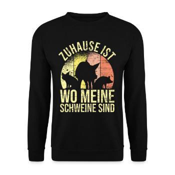 Zuhause ist wo meine Schweinchen sind - Unisex Pullover - Schwarz - Vorne - Alina (178cm) & Michal (187cm)