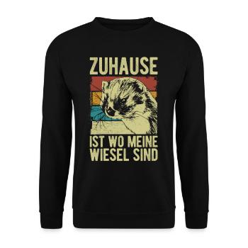 Zuhause ist wo meine Wiesel sind Frettchen - Unisex Pullover - Schwarz - Vorne - Alina (178cm) & Michal (187cm)