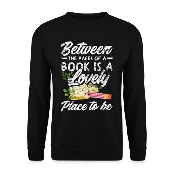 Buch Spruch Bibliothek - Unisex Pullover - Schwarz - Vorne - Alina (178cm) & Michal (187cm)