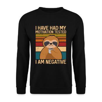 Motivation Getestet Negativ Faultier - Unisex Pullover - Schwarz - Vorne - Alina (178cm) & Michal (187cm)