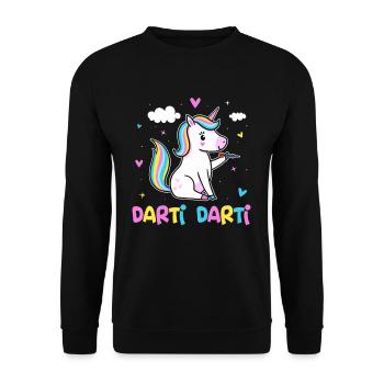 Darti Darti Unicorn Darts Player - Unisex Pullover - Schwarz - Vorne - Alina (178cm) & Michal (187cm)