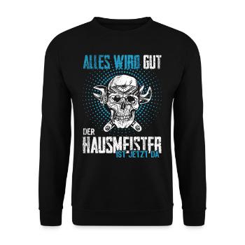 Hausmeister lustiger Spruch Handwerker Werkzeug - Unisex Pullover - Schwarz - Vorne - Alina (178cm) & Michal (187cm)