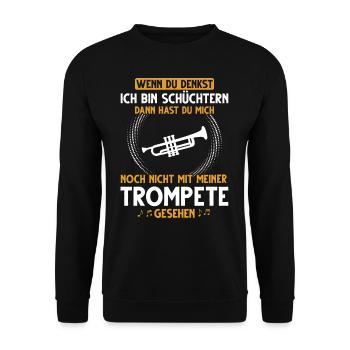 Wenn du denkst ich bin schüchtern Spruch Trompete - Unisex Pullover - Schwarz - Vorne - Alina (178cm) & Michal (187cm)