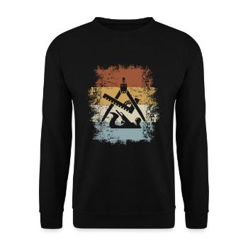 Retro Tischler Handwerker Schreiner Werkzeug Hobel - Unisex Pullover - Schwarz - Vorne - Alina (178cm) & Michal (187cm)