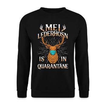 Mei Lederhosn is in da Wäsch Lederhose Ersatz - Unisex Pullover - Schwarz - Vorne - Alina (178cm) & Michal (187cm)