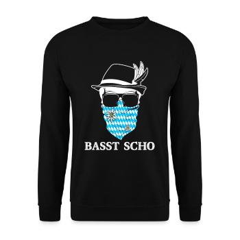 Basst Scho Bayern bayrischer Dialekt - Unisex Pullover - Schwarz - Vorne - Alina (178cm) & Michal (187cm)