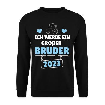 Bald Großer Bruder 2023 Traktor - Unisex Pullover - Schwarz - Vorne - Alina (178cm) & Michal (187cm)