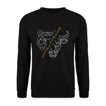 Bulle und Bär die Tiere der Börse und der Aktien - Unisex Pullover - Schwarz - Vorne - Alina (178cm) & Michal (187cm)