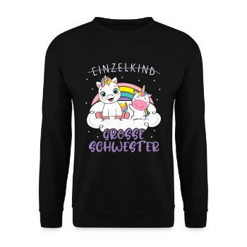 Einzelkind Große Schwester Einhorn - Unisex Pullover - Schwarz - Vorne - Alina (178cm) & Michal (187cm)