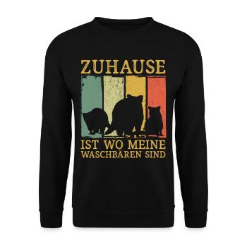 Zuhause ist wo meine Waschbären sind - Unisex Pullover - Schwarz - Vorne - Alina (178cm) & Michal (187cm)