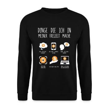 Dinge die ich in meiner Freizeit mache Bitcoin - Unisex Pullover - Schwarz - Vorne - Alina (178cm) & Michal (187cm)