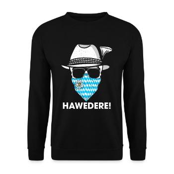 Hawedere Hallo Bayern bayrischer Dialekt - Unisex Pullover - Schwarz - Vorne - Alina (178cm) & Michal (187cm)