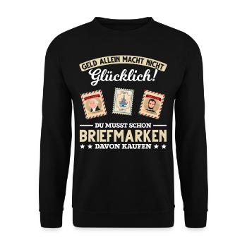 Briefmarken lustiger Spruch Briefmarken Sammler Po - Unisex Pullover - Schwarz - Vorne - Alina (178cm) & Michal (187cm)
