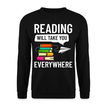 Leser Buch Lesen Bücherwurm Bibliothekar - Unisex Pullover - Schwarz - Vorne - Alina (178cm) & Michal (187cm)