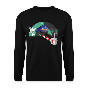 Eisenbahn Übergang Schranke Eisenbahner - Unisex Pullover - Schwarz - Vorne - Alina (178cm) & Michal (187cm)